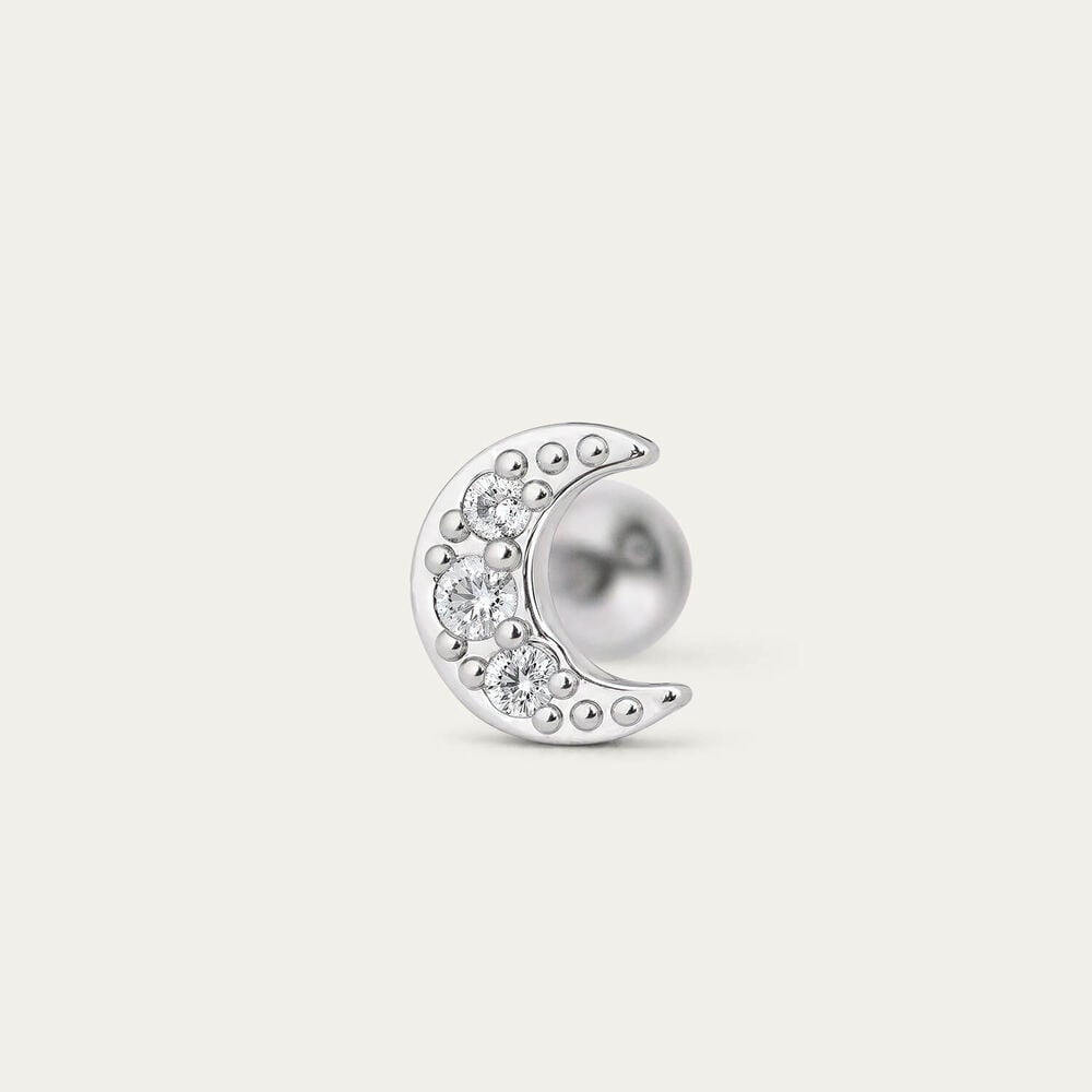 Sterling Silver Cubic Zirconia Half Moon Single Stud Earring