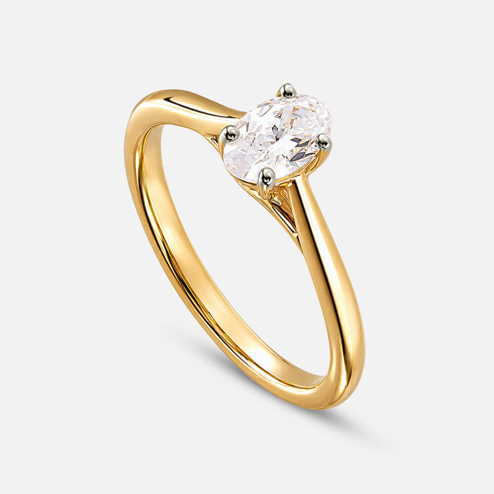 Floral 18ct Yellow Gold 0.50ct Oval Diamond Solitaire Ring