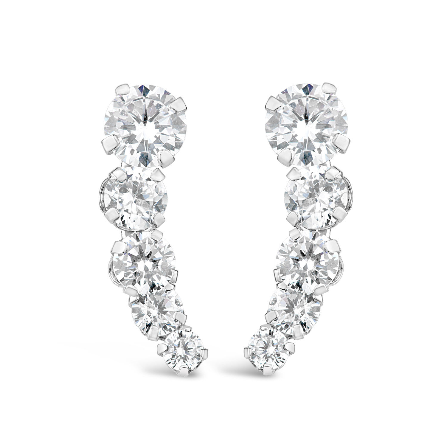 9ct White Gold Cubic Zirconia Five Stone Climber Earrings
