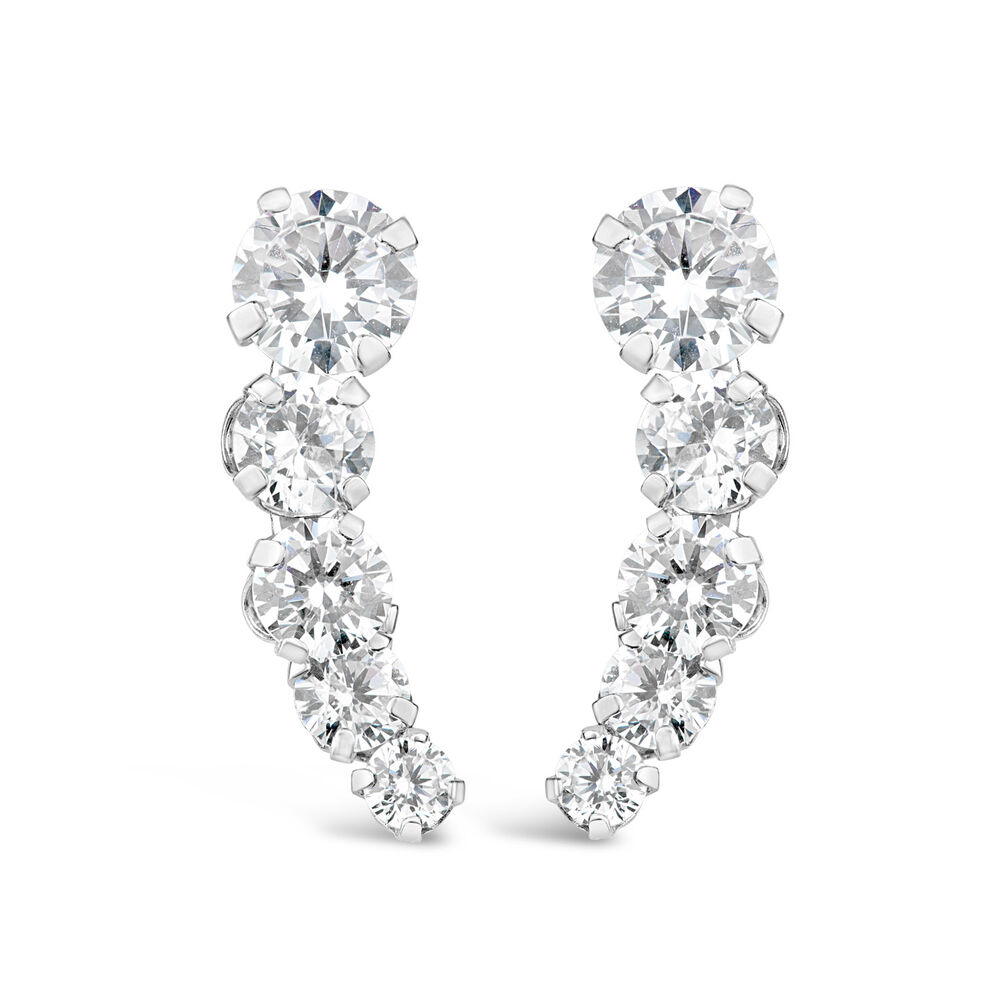 9ct White Gold Cubic Zirconia Five Stone Climber Earrings