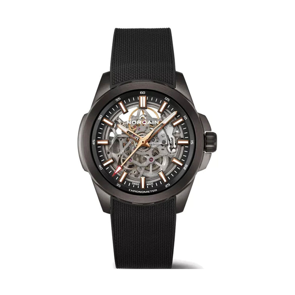 NORQAIN Independence Skeleton DLC 42mm Dial Black Rubber Strap Watch image number 0