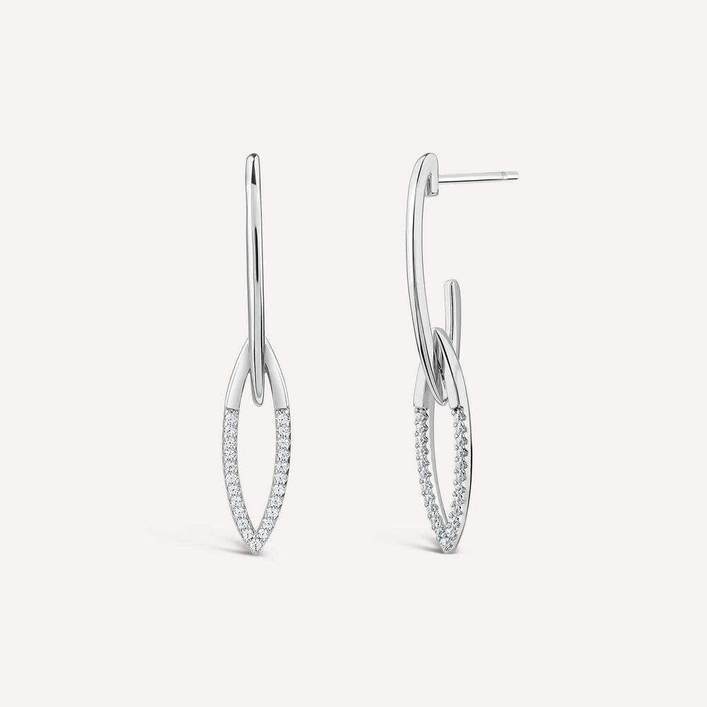 Sterling Silver Open Marquise Polished & Cubic Zirconia Pave Set Drop Earrings image number 1