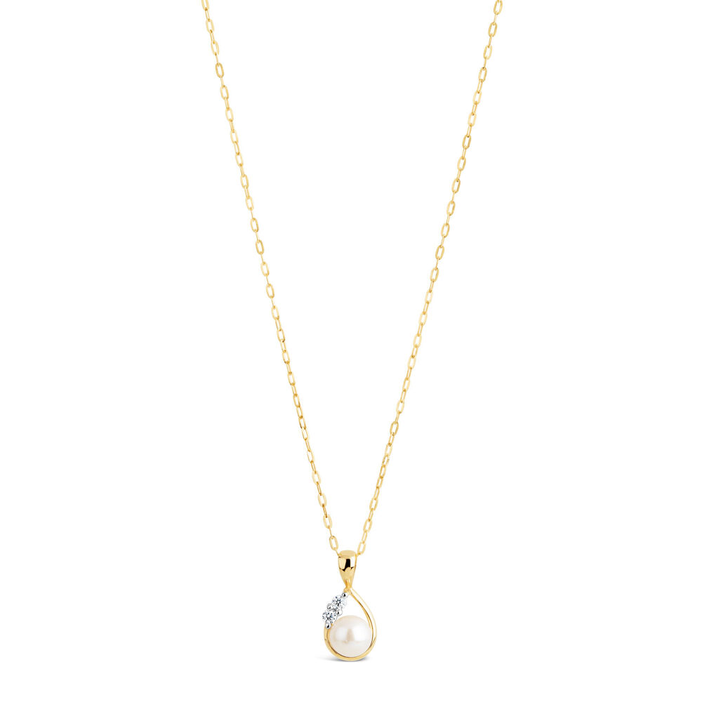 9ct Gold Pearl and Cubic Zirconia Pendant (Chain Included) image number 0