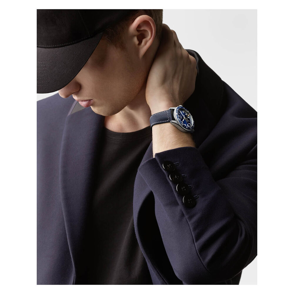 Longines Avigation Spirit Zulu 42mm Automatic Blue Dial Blue Bezel Steel Case Blue Leather Strap Watch