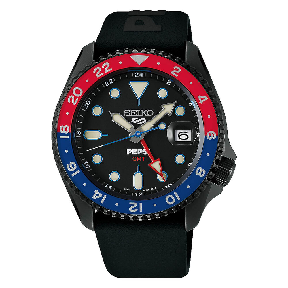 Seiko 5 Sports x PEPSI Limited Edition Collaboration In All-Black 42.5mm Dial Strap Watch image number 0