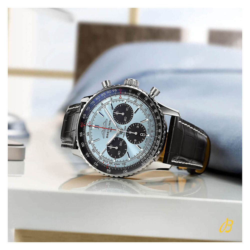 Breitling Navitimer B01 Chronograph 43 Ice Blue Dial Black Details Black Strap Watch image number 6