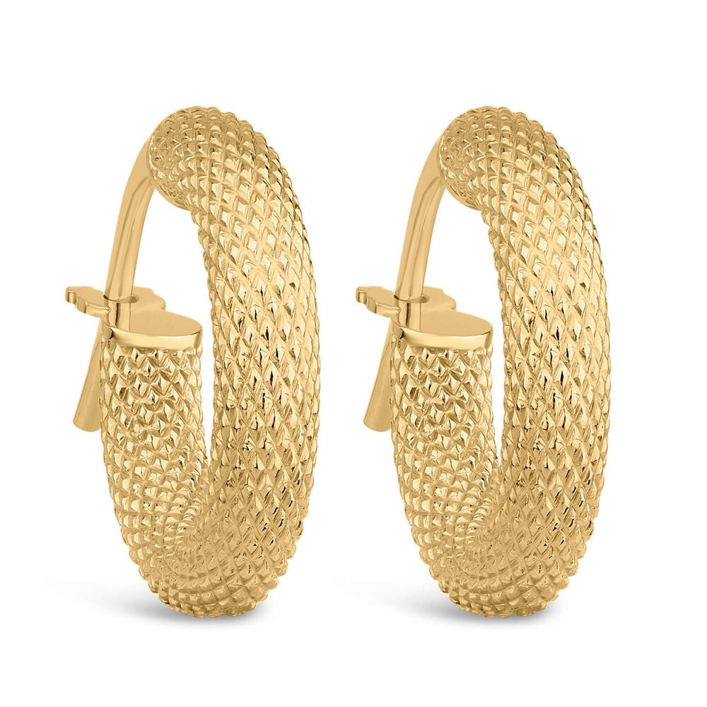9ct Yellow Gold Decorated Texture Hoop Earrings