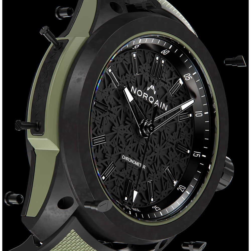 NORQAIN Wild ONE Automatic 42mm Black Dial Khaki Rubber Strap Watch image number 4