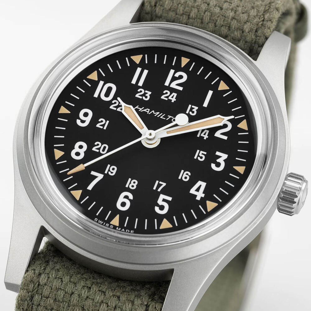 Hamilton Khaki Field Mechanical 36mm Black Dial Green Textile Strap Watch