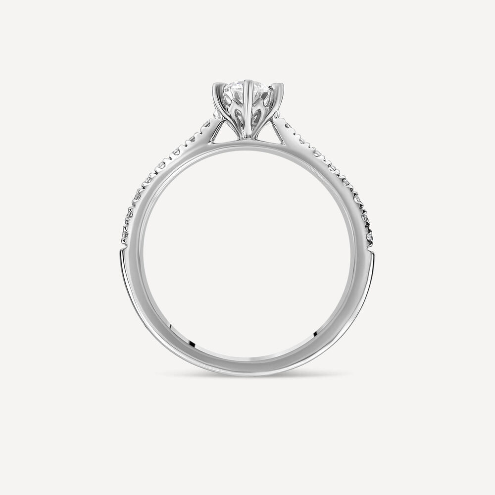 Platinum 0.40ct Round Diamond Six Claw Solitaire & Shoulders Ring image number 3