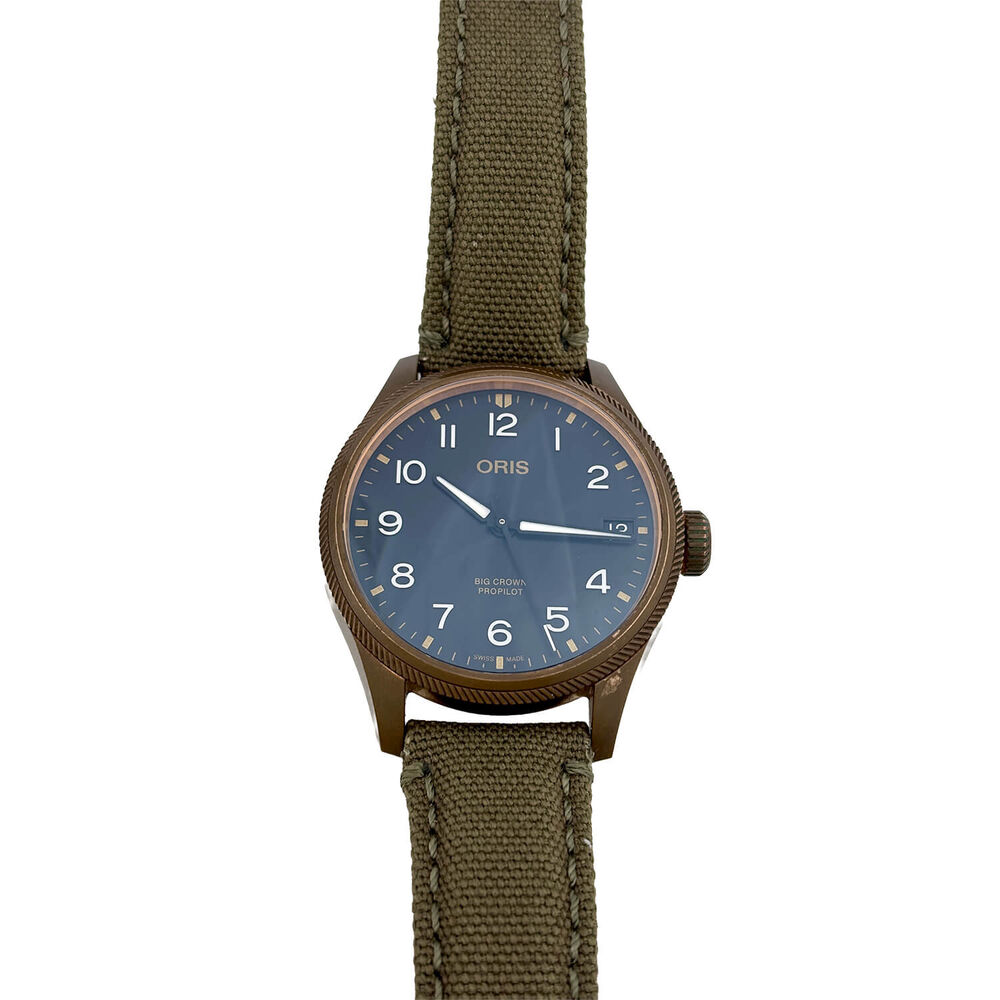 Pre-Owned Oris Big Crown Pro Pilot Big Date Bronze 41mm Dial Olive Strap Watch image number 0