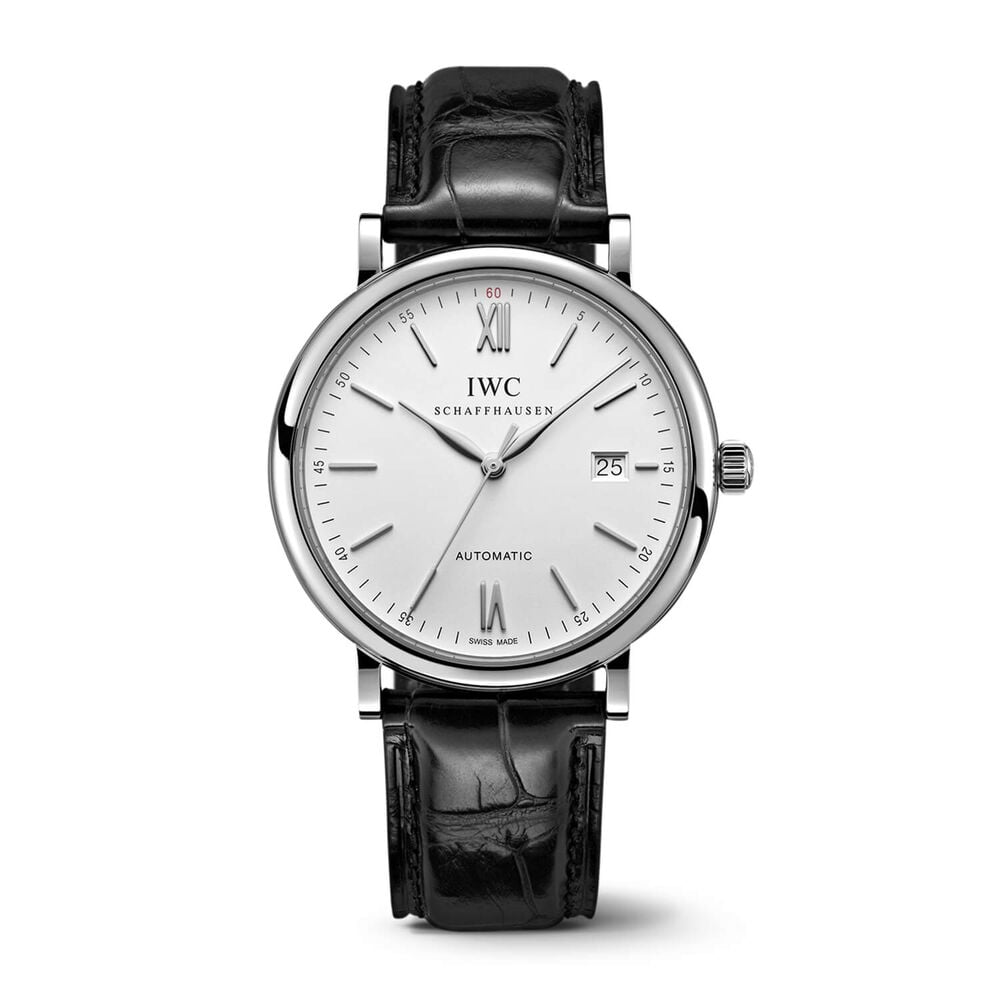 IWC Schaffhausen Portofino Automatic Silver Dial Black Strap Watch