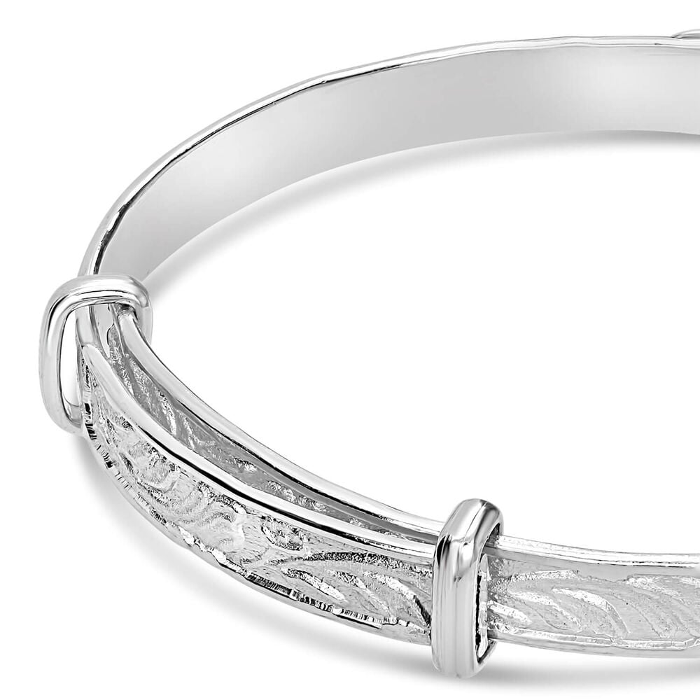 Sterling Silver Baby Bangle Plate with White Cubic Zirconia image number 2