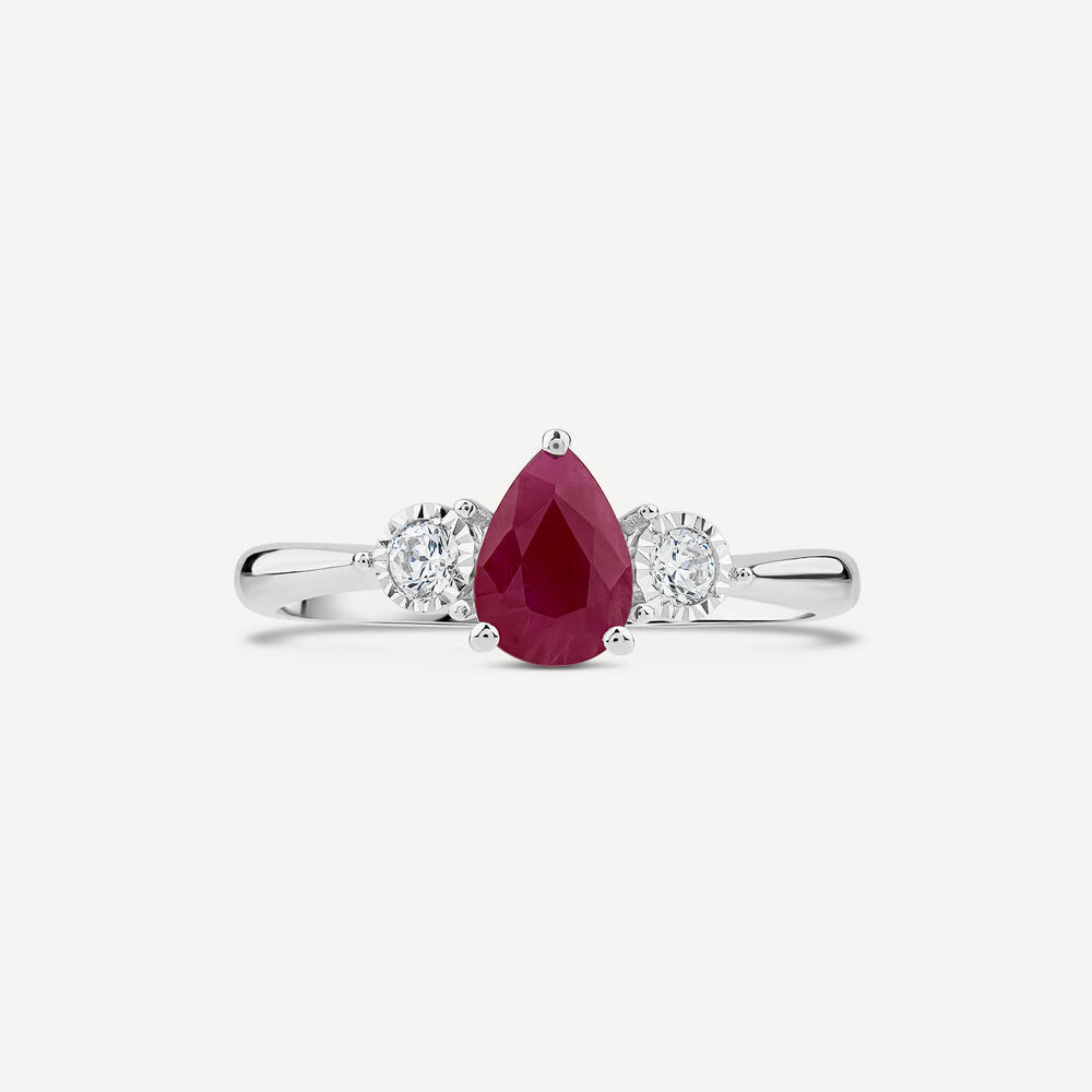 9ct White Gold Oval Diamonds & Pear Ruby Ring image number 2