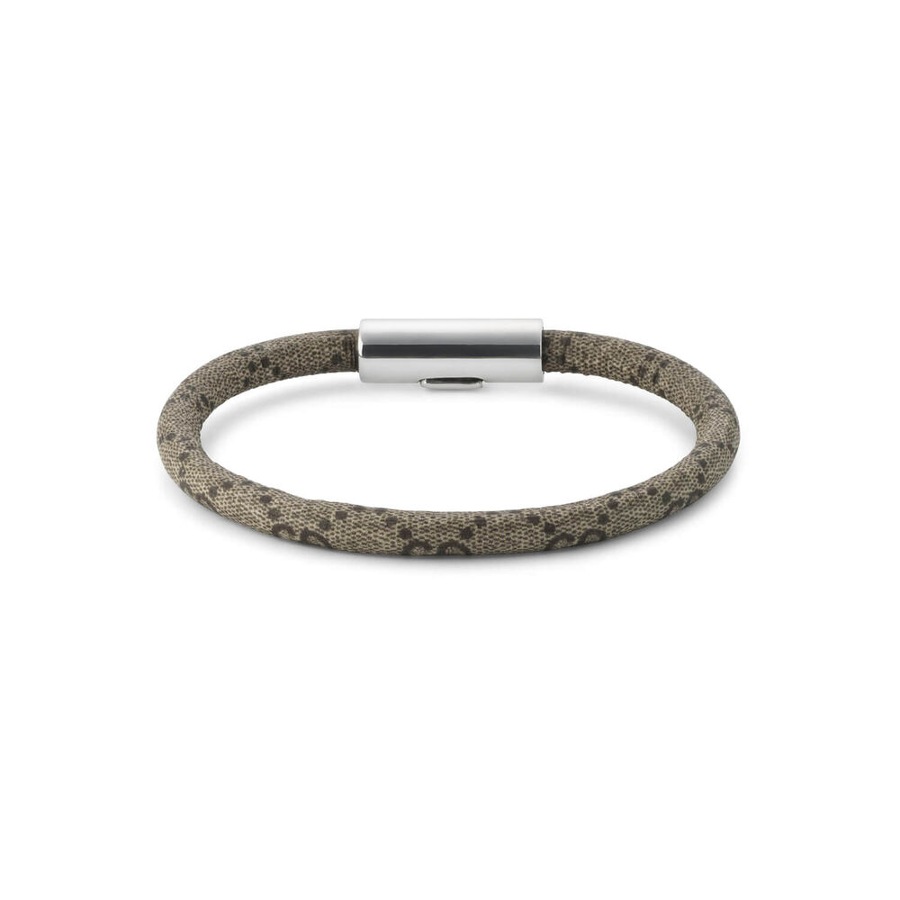 Gucci Trademark Supreme Beige & Ebony Canvas Sterling Silver Tag Bracelet (Size XL, 7.5") image number 2