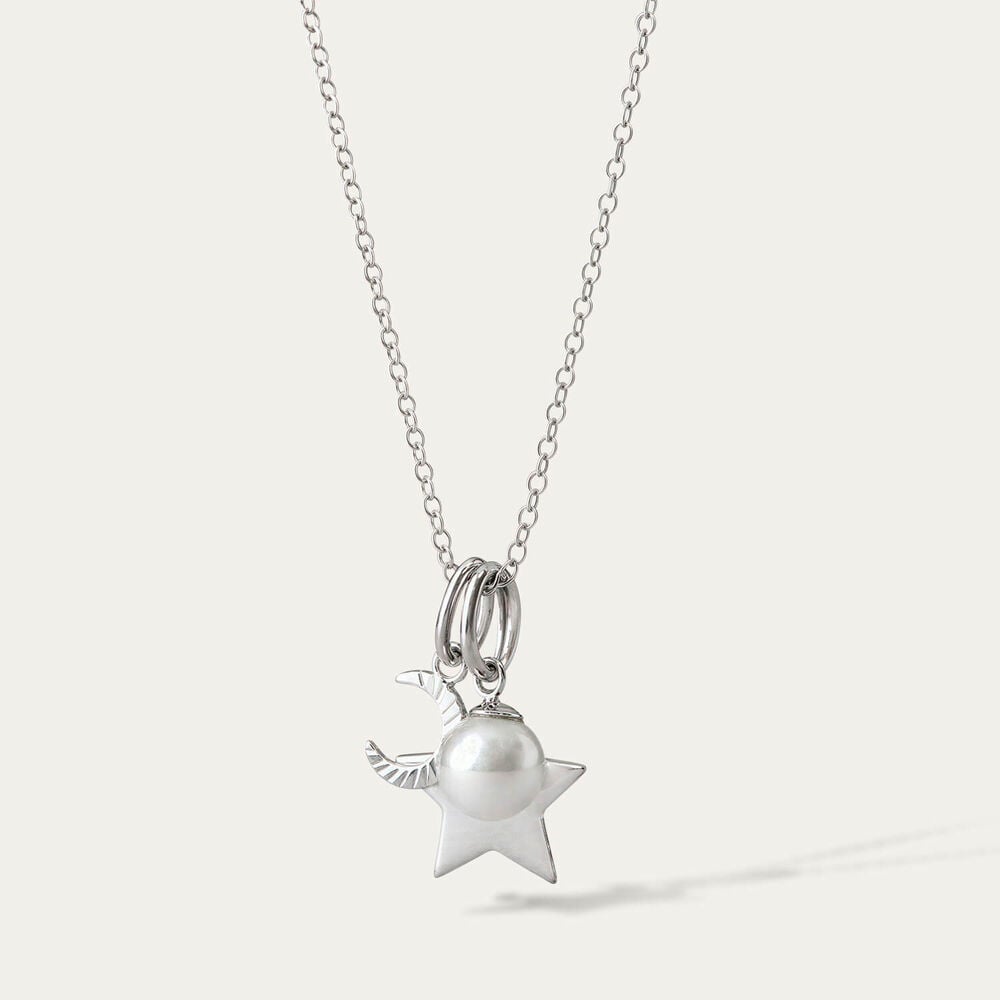 Sterling Silver Star & Moon & Pearl Pendant