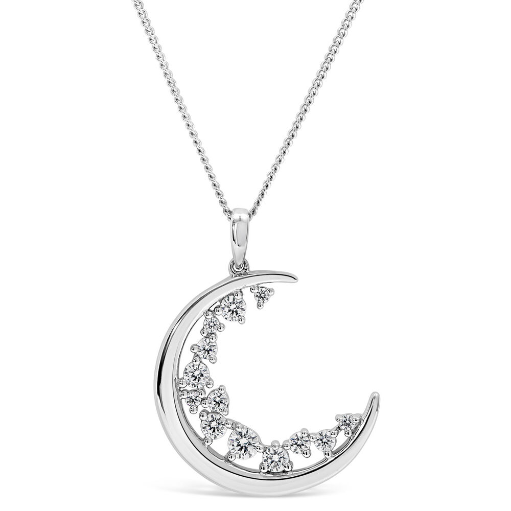 Silver Cubic Zirconia Crescent Pendant (Chain Included) image number 0