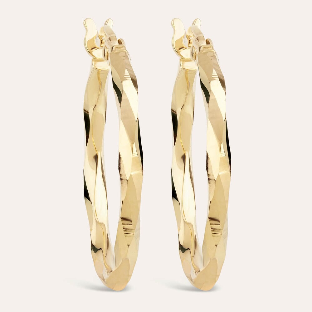 9ct Yellow Gold Diamond Cut Creole Small Hoop Earrings