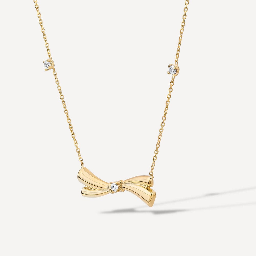9ct Yellow Gold Cubic Zirconia Set Bow Necklet image number 1