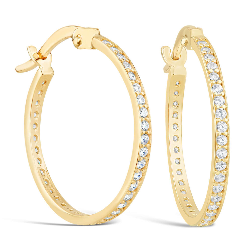 9ct Yellow Gold & Cubic Zirconia Small Hoop Earrings