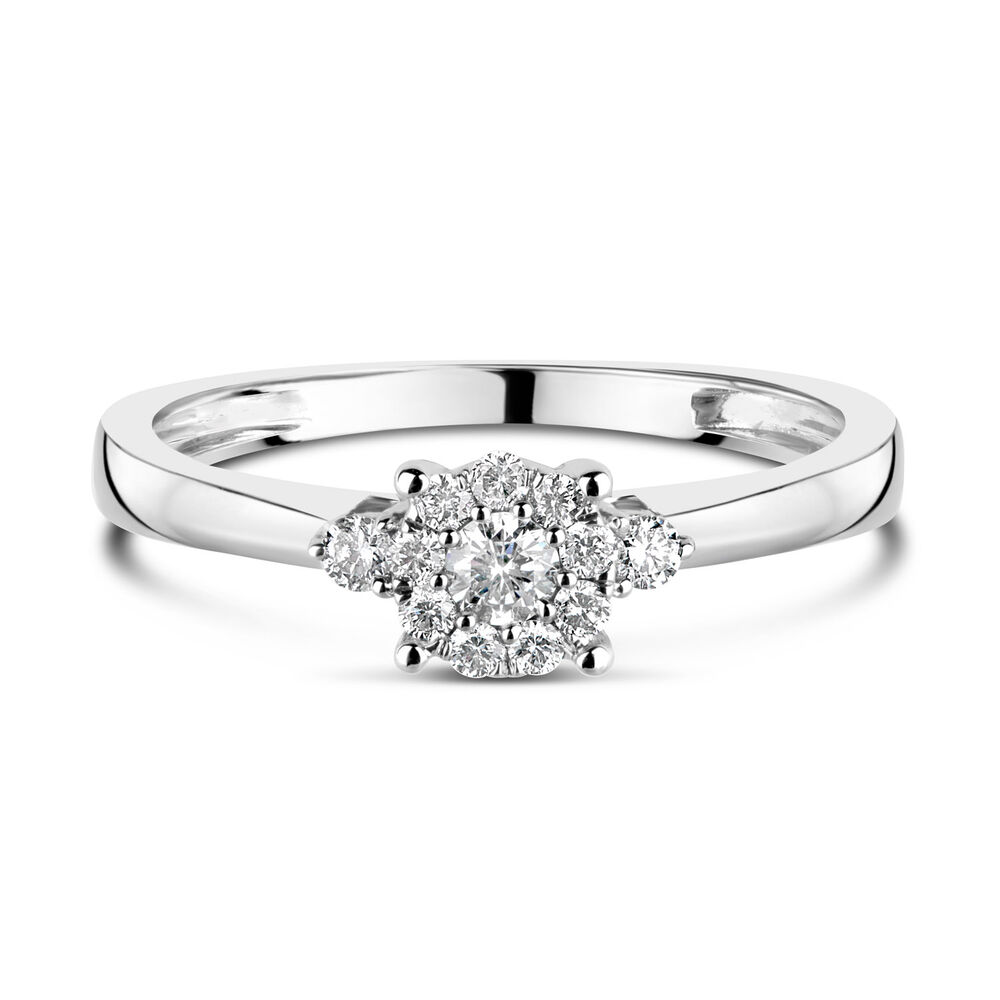 9ct White Gold 0.20ct Diamond Halo & Sides Ring image number 7