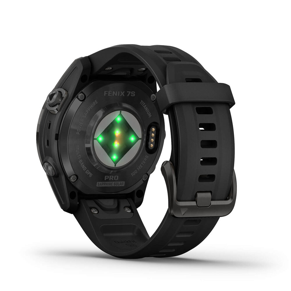 Garmin Fenix 7S Pro Sapphire Solar 42mm Carbon Grey Titanium Case Black Band Watch image number 8