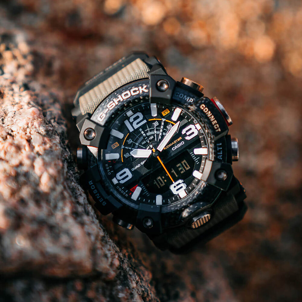 G-SHOCK Master of G Mudmaster 55.4mm Carbon Fibre Bezel & Olive Green Resin Strap Watch