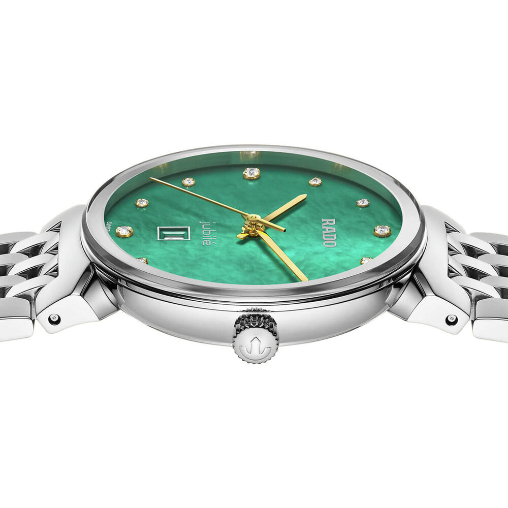 Rado Florence Diamonds 30mm MOP Green Dial Diamond Dots Stainless Steel Bracelet Watch image number 2