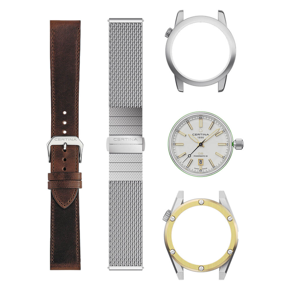 Certina DS+ 37.4mm Silver Dial Yellow Gold Bezel Mesh & Leather Strap Watch Kit image number 0