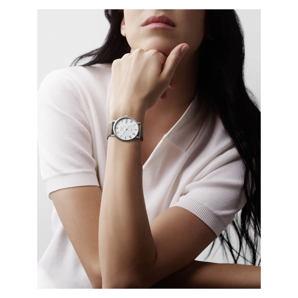 Longines Watchmaking Tradition Elegant 34.50mm Automatic White Dial Steel Case Beige Leather Strap Watch