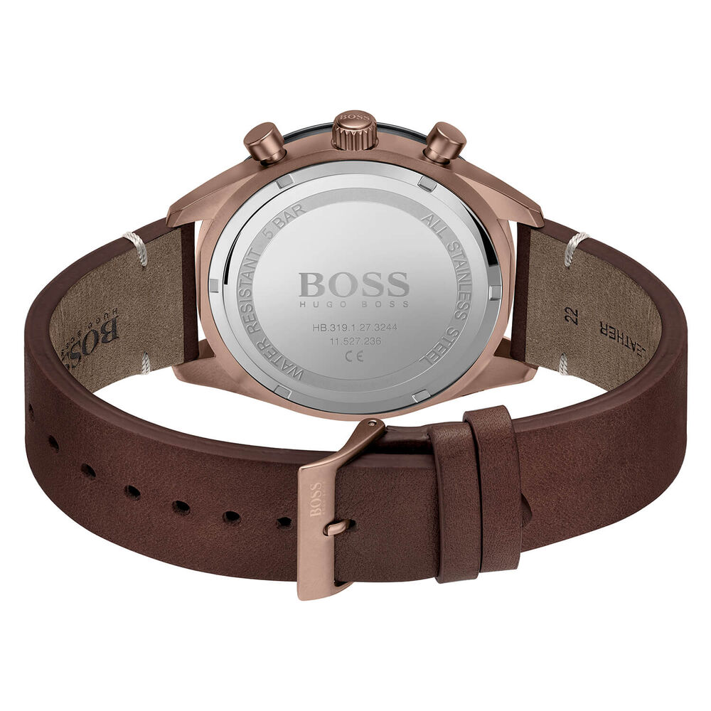 BOSS Santiago 44mm Gray Bronz IP Case Brown Strap Watch
