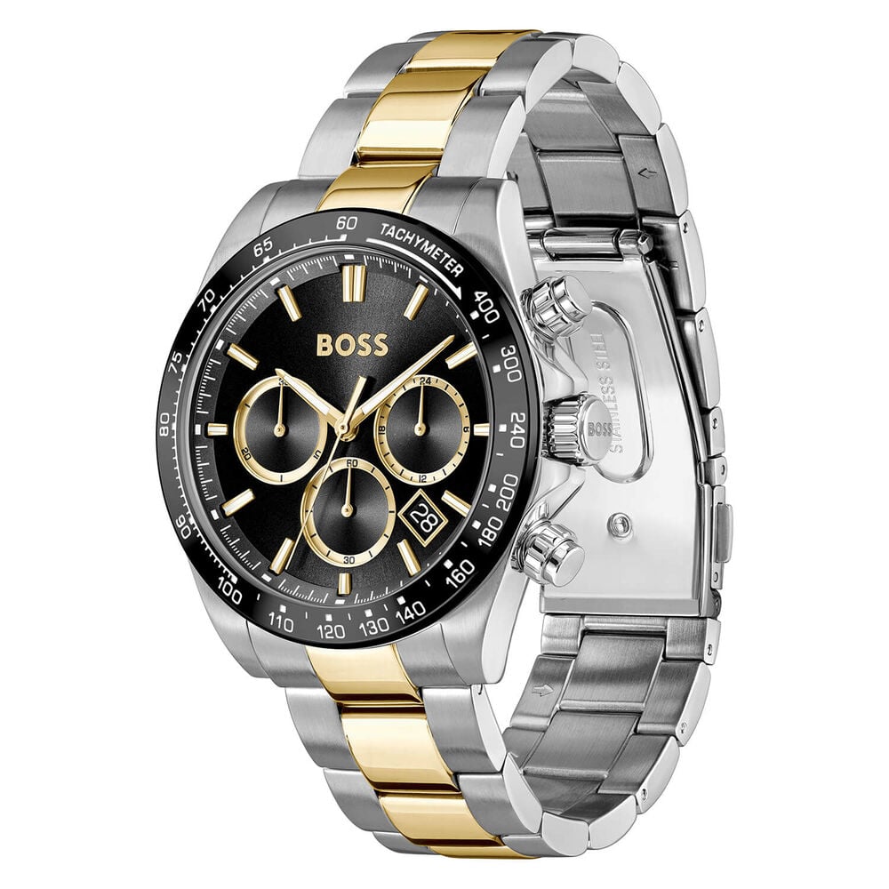 BOSS Hero 2.0 Chronograph 43mm Black Dial Two Tone Steel Bracelet Watch image number 2