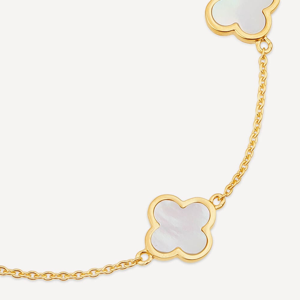 Yellow Gold Plated Sterling Silver Mother of Pearl 4 Clover Petal Bracelet