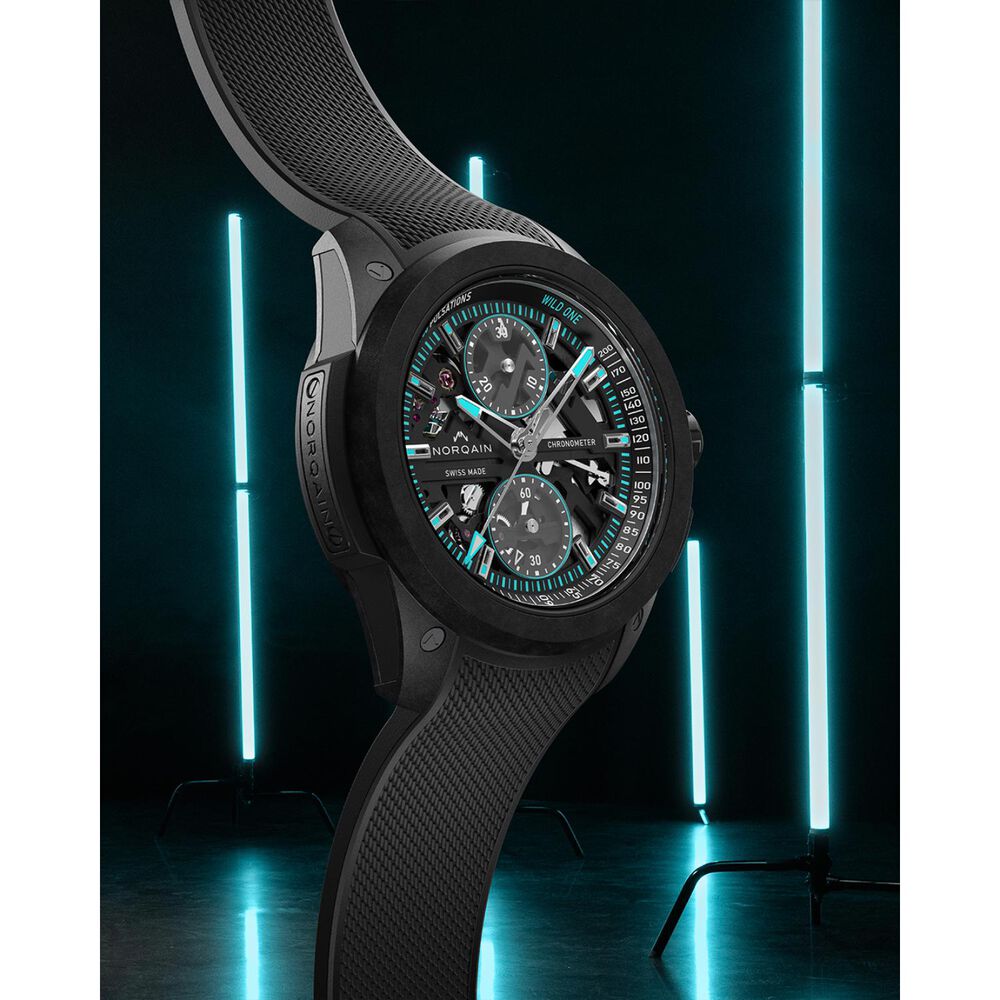 NORQAIN Wild ONE Skeleton Chrono 42mm Dial Black Rubber Strap Watch