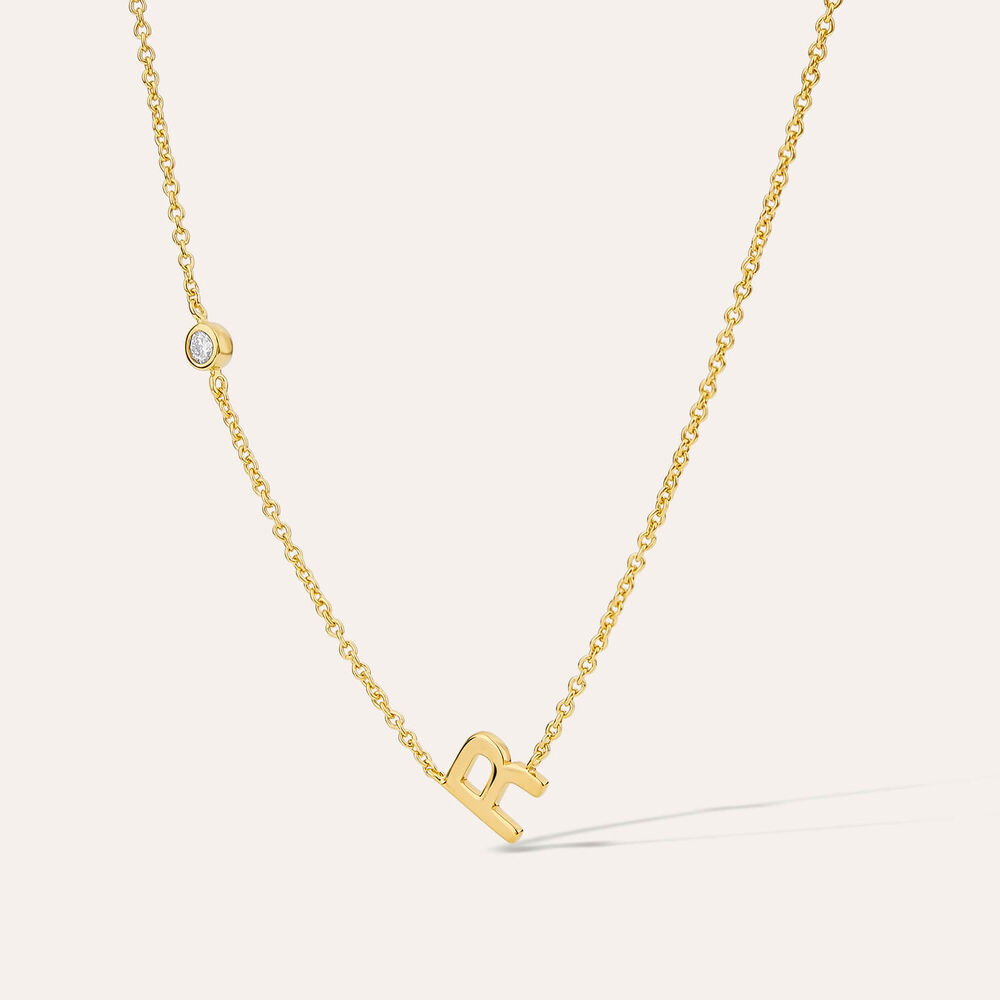 Yellow Gold Plated Vermeil Sterling Silver 0.06ct Lab Grown Diamond Initial R Necklet