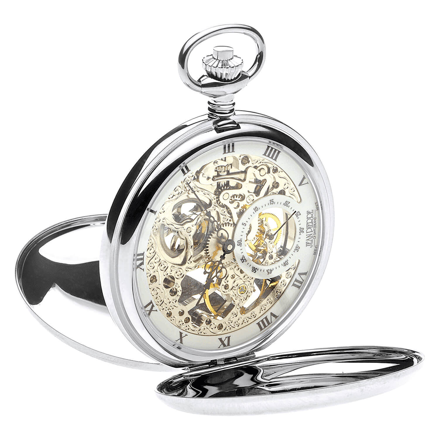 Jean Pierre Chrome Plated Double Hunter Pocket Watch
