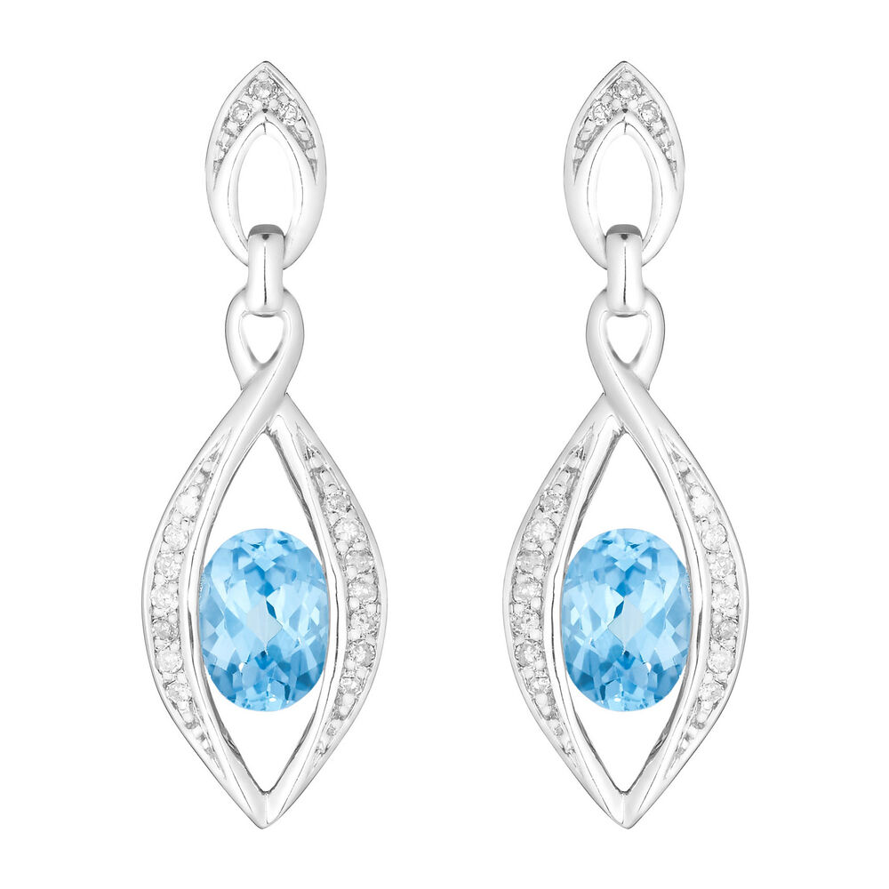 9ct white gold blue topaz 0.15 carat diamond marquise-shaped earrings image number 0