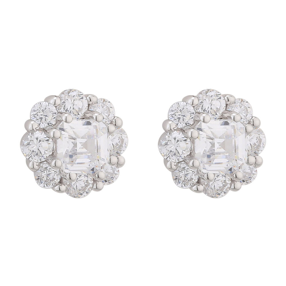 Ladies 9ct White Gold Multi Shape Cubic Zirconia Cluster Studs image number 0