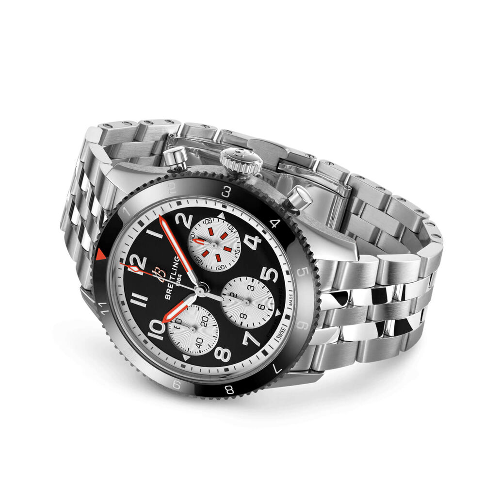 Breitling Classic Avi Mosquito 42mm Black Chronograph Dial Steel Bracelet Watch image number 2