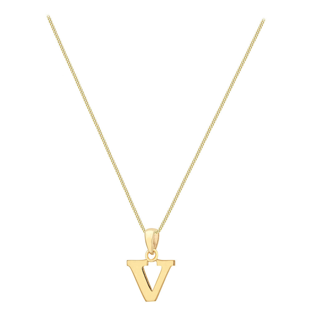 9ct Yellow Gold Plain Initial V Pendant (Special Order) (Chain Included) image number 1