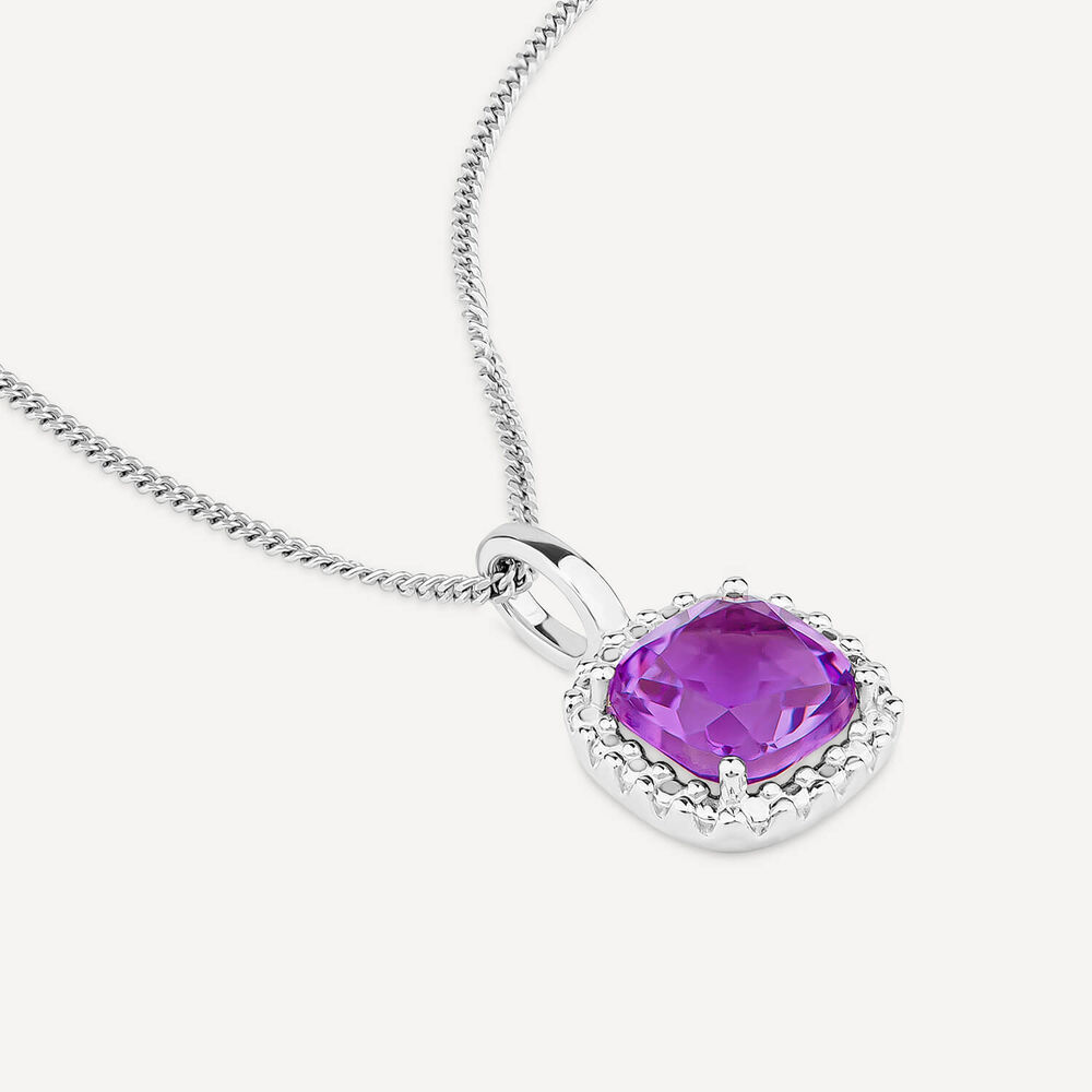 9ct White Gold Amethyst Cushion Pendant image number 3