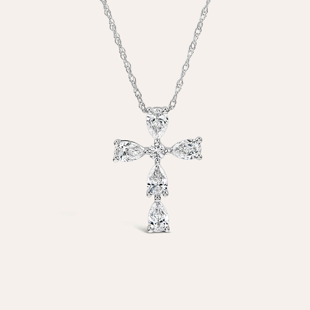 Born Classic 9ct White Gold Lab Grown 0.50ct Pear & Round Diamond Cross Pendant