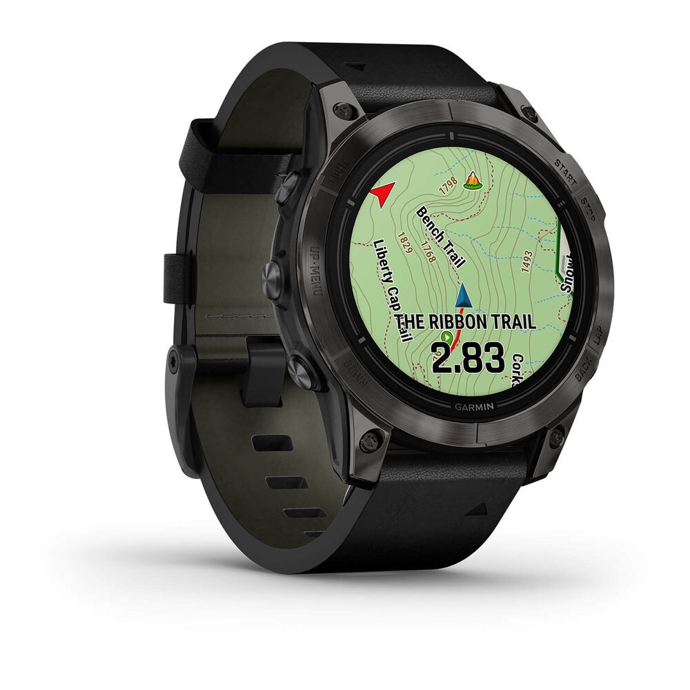 Garmin Epix Pro Gen 2 Sapphire 47mm Carbon Grey DLC Titanium Case Black Leather Strap Watch image number 5
