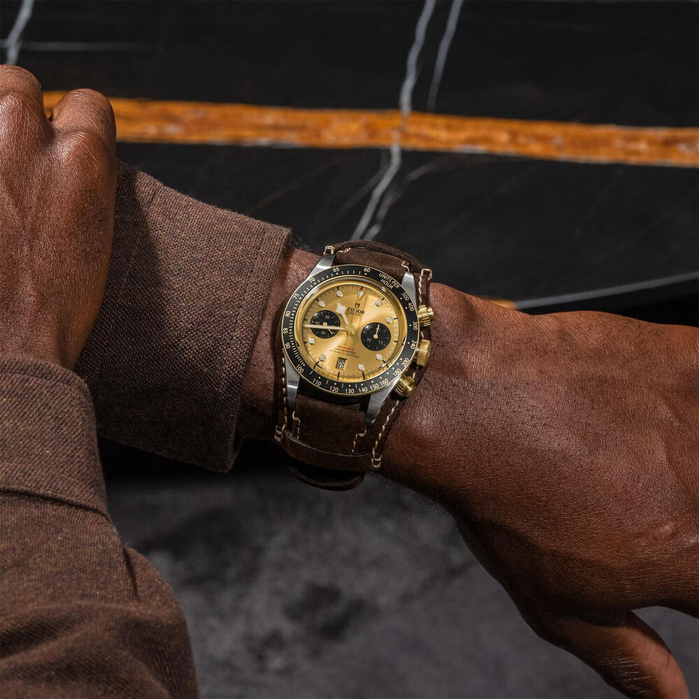 TUDOR Black Bay Chrono S&G 41mm Champagne Dial Brown Leather Strap Watch image number 6