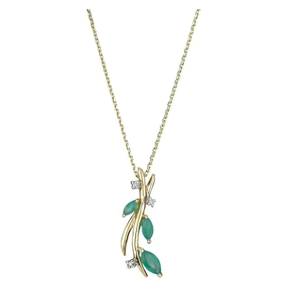 9ct gold marquise emerald and diamond pendant