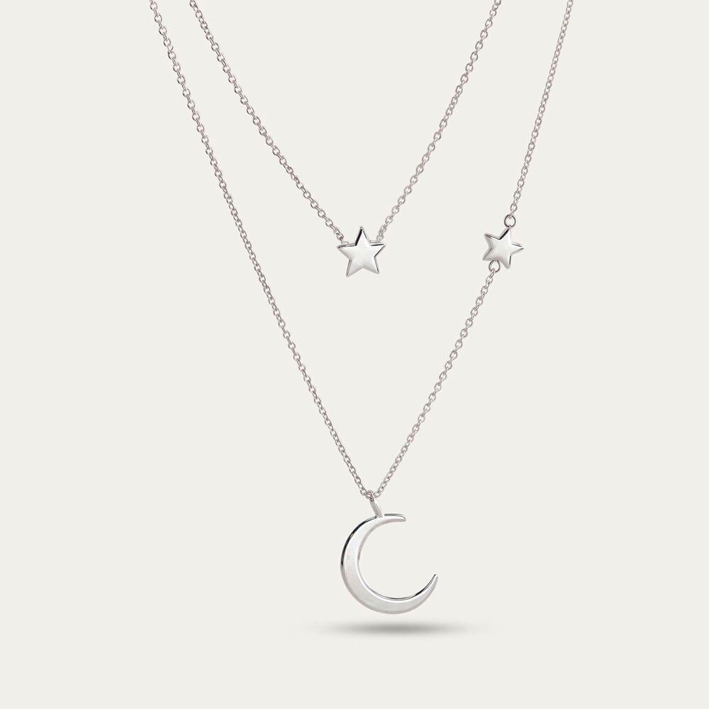 Sterling Silver Moon & Star Double Chain Necklet