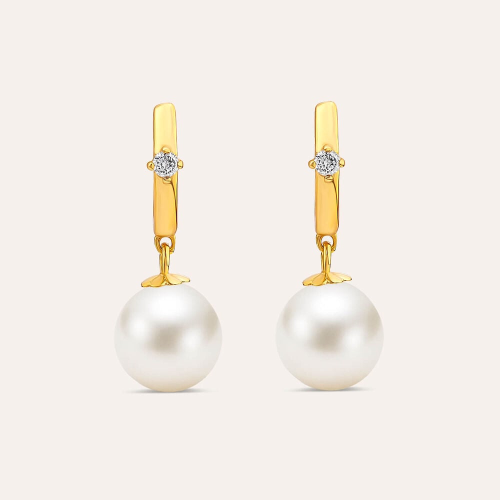 Yellow Gold Plated Sterling Silver Hoop Cubic Zirconia & Pearl Drop Earrings