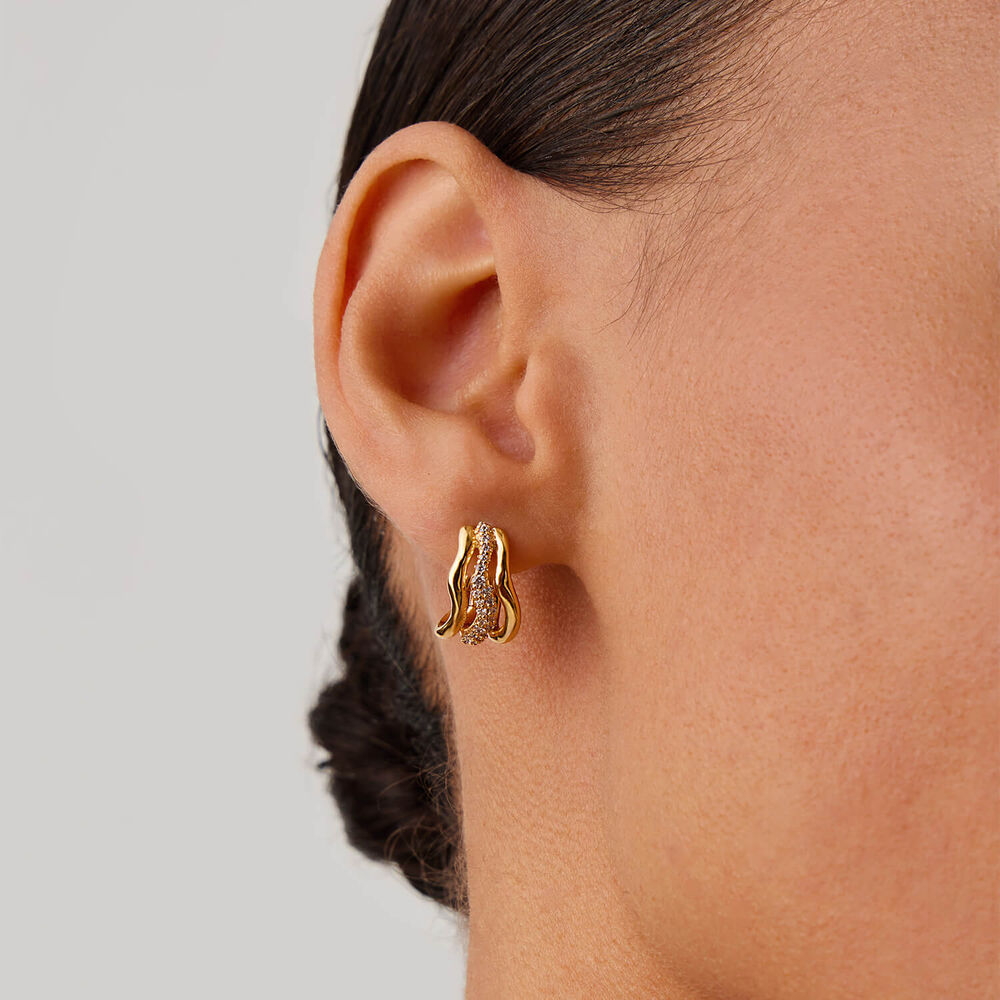 Missoma 18ct Gold Plated Brass Cubic Zirconia Molten Snow Triple Small Hoop Earrings