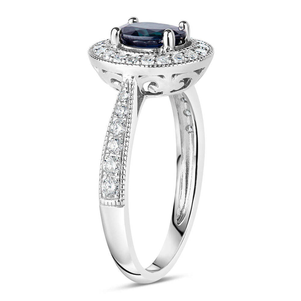 9ct White Gold Diamond Halo and Oval Sapphire Ring image number 3