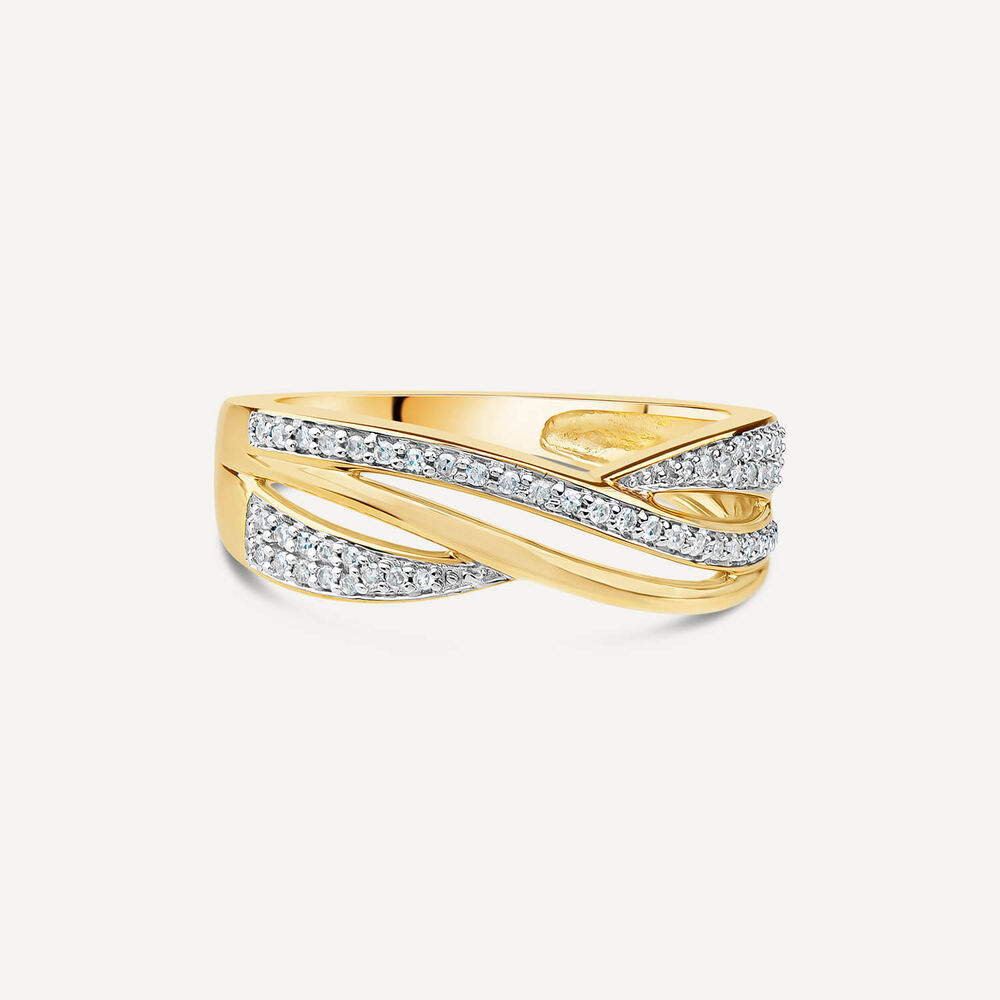 9ct Yellow Gold 3 Row Crossover 0.15ct Diamond Ring image number 2